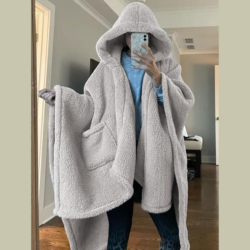 Songling Wearable Blanket Sherpa Poncho Office Work Warm Cozy Shawl Blanket,Plush Cape Wrap for Adults