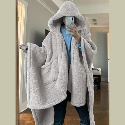 Songling Wearable Blanket Sherpa Poncho Office Work Warm Cozy Shawl Blanket,Plush Cape Wrap for Adults